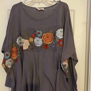 Savanna Jane Grey Tunic with Multicolor Floral Embroidery